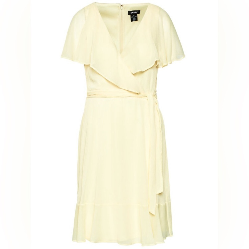 DKNY Light Pastel Yellow Belted Wrap Dress Size 8 NWT